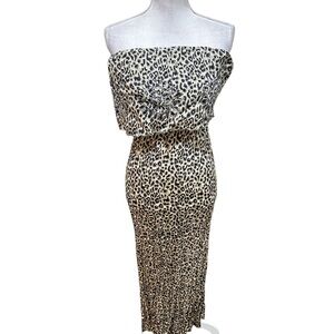 Letarte animal Print cut out flower Strapless maxi black/white/tan dress xs